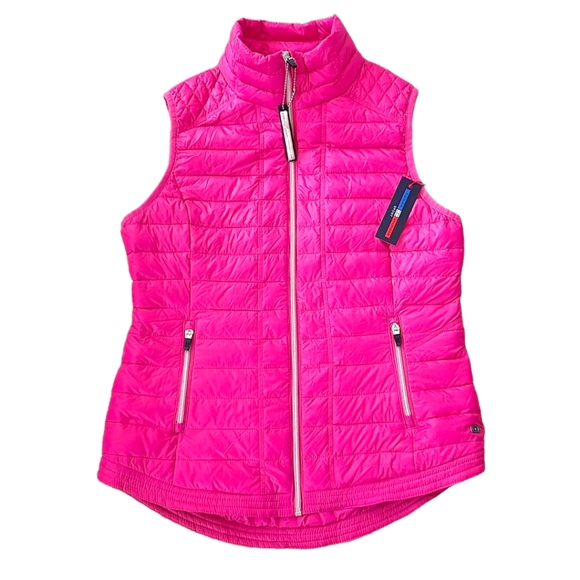 New Ladies Tommy Hilfiger Sport Quilted Puffer Down Vest Hot Pink Quick Dry Sz M